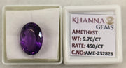 9.70/CT Natural Amethyst Gemstone with Govt. Lab Certificate